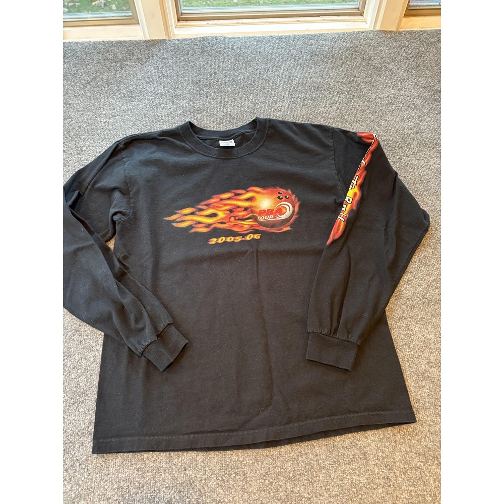 PBA Tour Shirt Long Sleeve Mens Medium Black 2005-06 Denny's Bowling Anvil